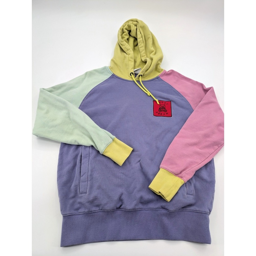 eddy Fresh Colorblock Pastel Hoodie Purple Pink Mint Yellow Teddy Bear Men Small